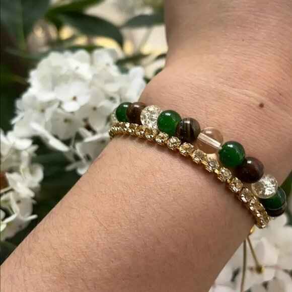 Vintage Boho Prosperity and Abundance Tiger Eye Gemstone Bracelet (SKU #0354) - Picture 3 of 5